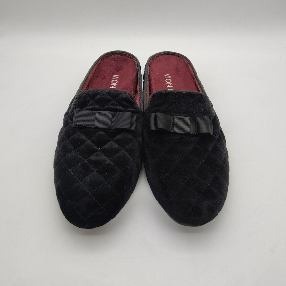 Vionic Sz 10 Eloise Black Red Quilted Velvet Slipper Slip-On Mules Flats Women - Picture 5 of 6
